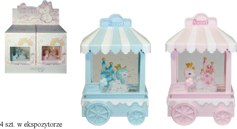 Lanterna s vrtložnim sjajem na baterije – kočija s jednorogom