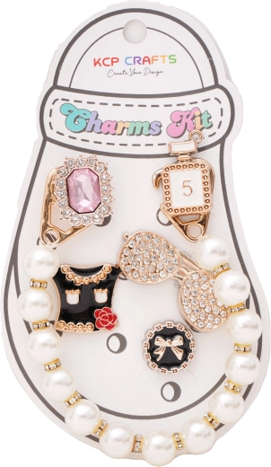 Set of decorative accessories for slippers – perfume, glasses and pearl chain