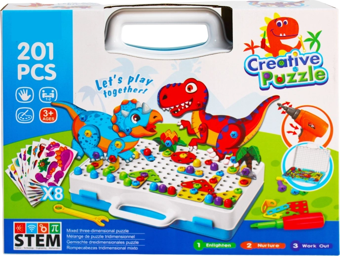 Creative dinosaur building set with electric drill – Creative Puzzle (201 pieces)