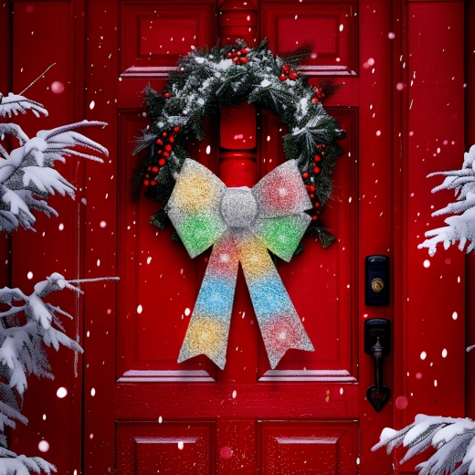 Shiny Silver LED Bow with Colorful Lighting 40 × 30 cm