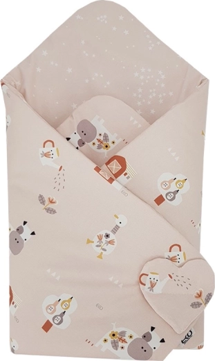 Eko dvostrana pamučna dekica za povijanje My farm powder pink 75 × 75 cm