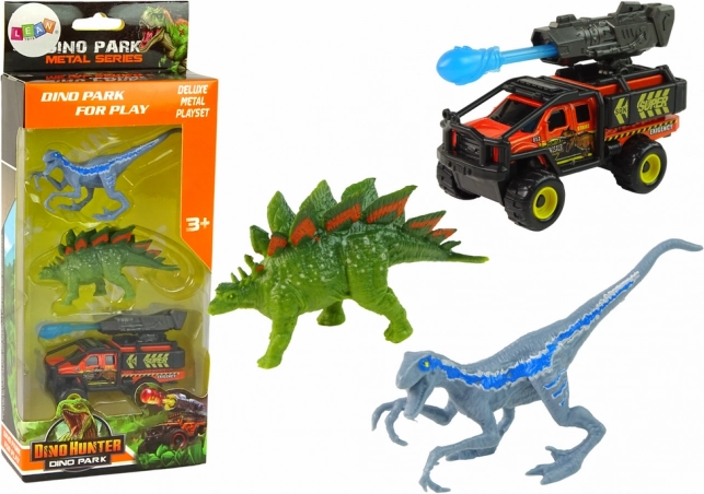 Set dinosaura s terenskim vozilom i raketnim bacačem – plava