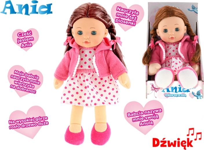 Interaktivna lutka Ania s mekim tjelešcem, govori poljski, 31 cm