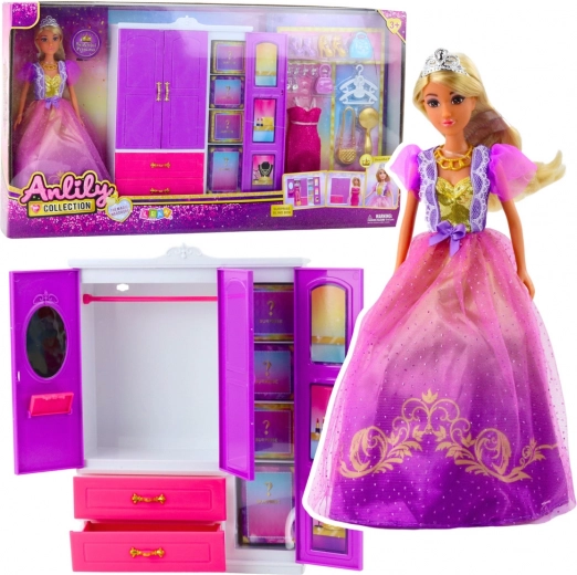 Lutka ANLILY s garderobnim ormarom i dodacima, 24 dijelova