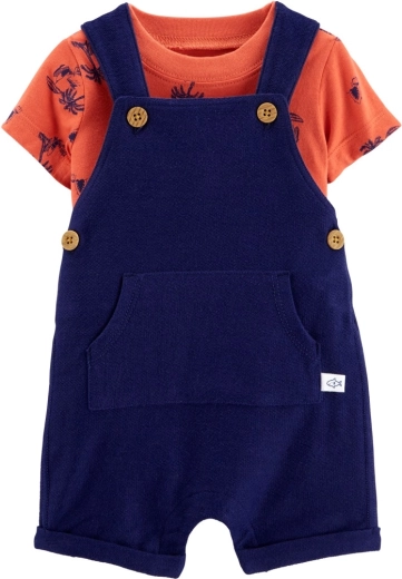 Carter's 2-dijelni set za dječaka – majica kratkih rukava i kratke hlače s tregerima u navy/narančastoj boji