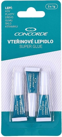 Trenutno ljepilo CONCORDE 3×1 g – univerzalno brzo-sušivo ljepilo