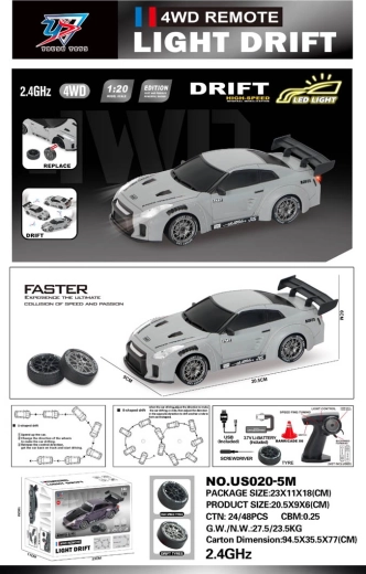 R/C drift auto 1:20 sa svjetlima sivo - 1 komad