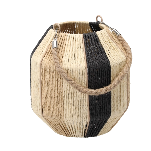 Boho lampion s prugastim uzorkom i staklenom uloškom, visina 23–25 cm