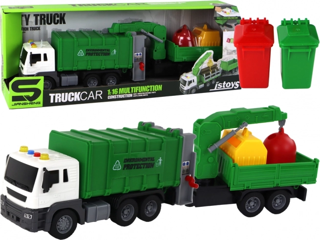 Smetlarski kamion Dizalica Prikolica na navijanje sa zvukovima zelena 1:16