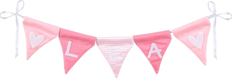 Fabric name garland, pink, 10 pennants - 1 piece