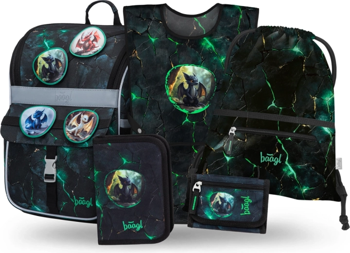 Baagl školski set Zippy Zmajevi – aktovka, pernica, vrećica, pregača i novčanik