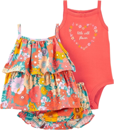 Carter's djevojački set: majica bez rukava, bodi i kratke hlačice Orange Flowers (6 mjeseci)