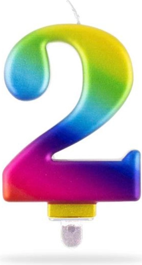 Torta svijeća broj 2 za zabadanje, dugina, 7,5 cm