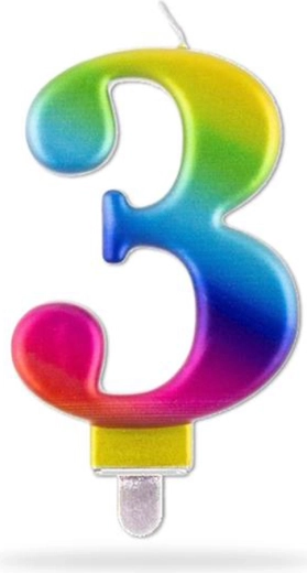 Rođendanska svijeća broj 3, dugina, 7,5 cm