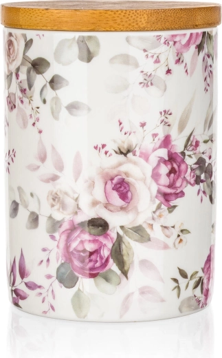 Keramička posuda s bambuskim poklopcem Rose 10 × 13 cm
