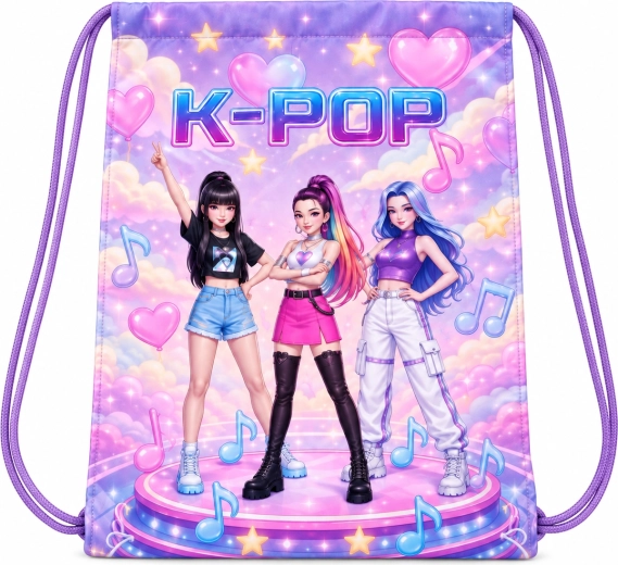 Children's drawstring backpack K-Pop Demon Hunters purple 40 × 35 cm