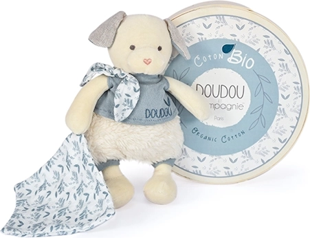 Poklon set Doudou - plišani psić s dekicom od BIO pamuka 22 cm