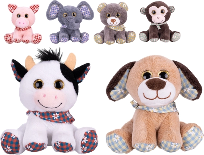 Plišana sjedeća životinjica 14 cm s šarenom maramom