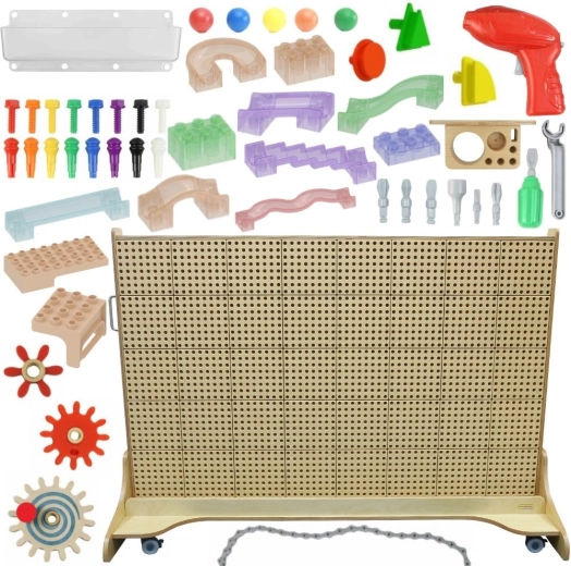 Masterkidz samostojeći STEM zid s dodacima, klincima, tacnama, kockama i alatom