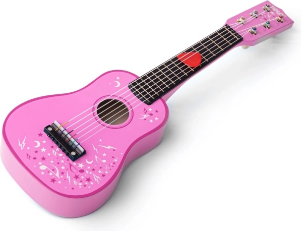 Tidlo drvena dječja gitara u obliku zvijezde, ružičasta