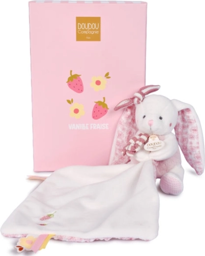 Doudou poklon-set: plišani zečić s dekicom 10 cm, ružičasti