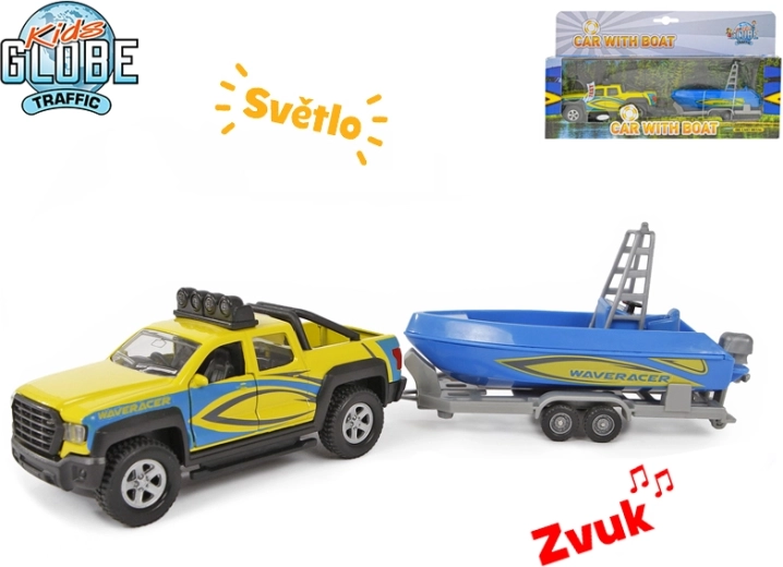 Kids Globe Traffic tegljač s brodom 27 cm, metalni model sa svjetlom i zvukom