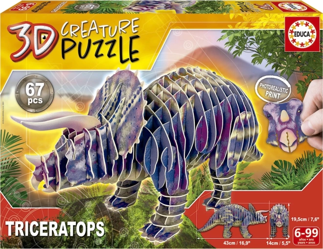 3D puzzle triceratops 67 dijelova
