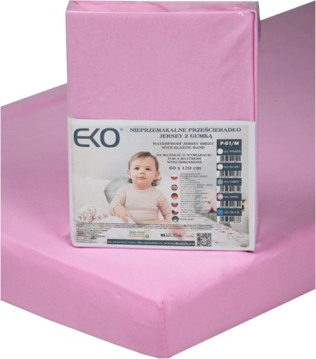 EKO nepromokava napeta plahta s gumom od žerseja, ružičasta 120 × 60 cm