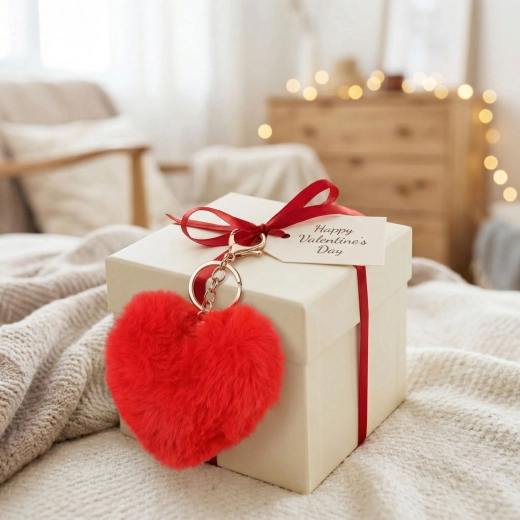 Plush heart-shaped keychain, red