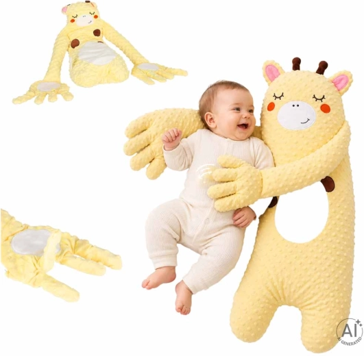 Soothing Baby Pillow with Tapping Function, Yellow Giraffe