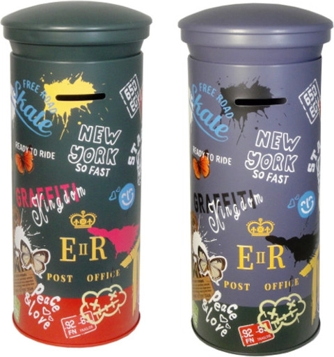 šarena metalna kasica za djecu s gradskim motivom