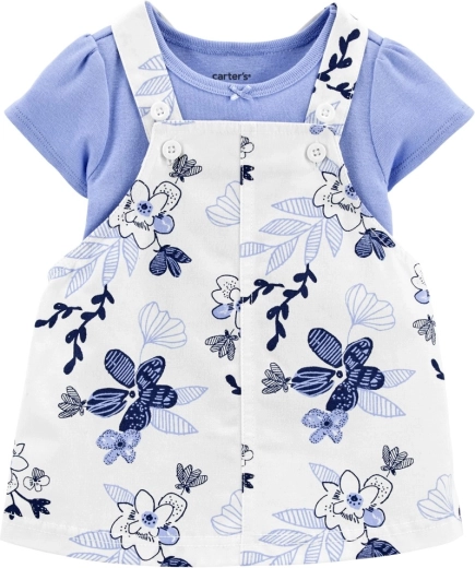 Carter’s 2-dijelni set za bebe: bodi kratkih rukava i haljinica na tregerima, plavi cvjetni uzorak