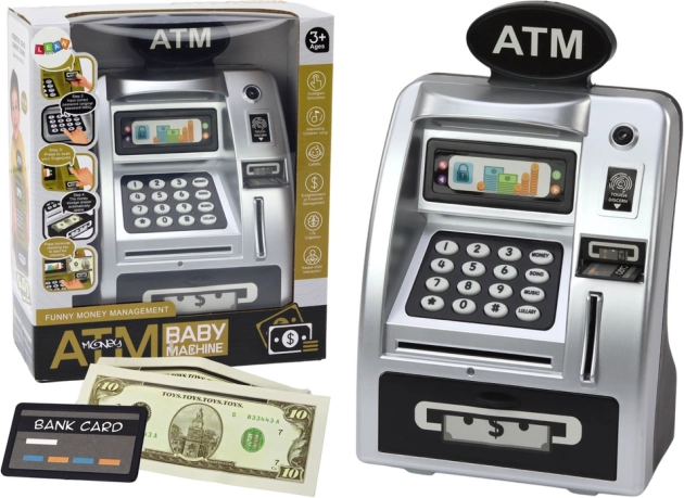 Dječji bankomat za štednju srebrno-crni