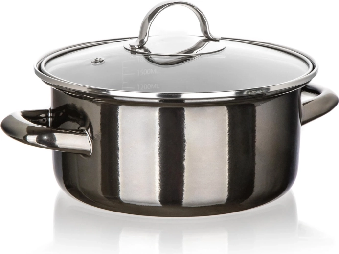 Emajlirani lonac sa staklenim poklopcem 20 cm, 2 l, Metallic Black