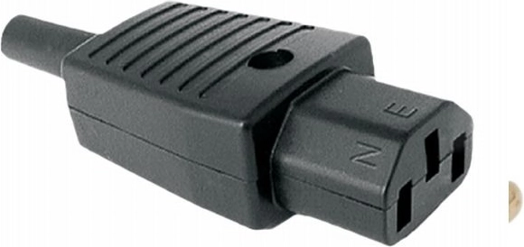 Black mains socket with strain relief