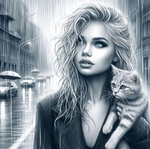 Dijamantno slikanje Plavooka žena s mačkom 30 × 40 cm