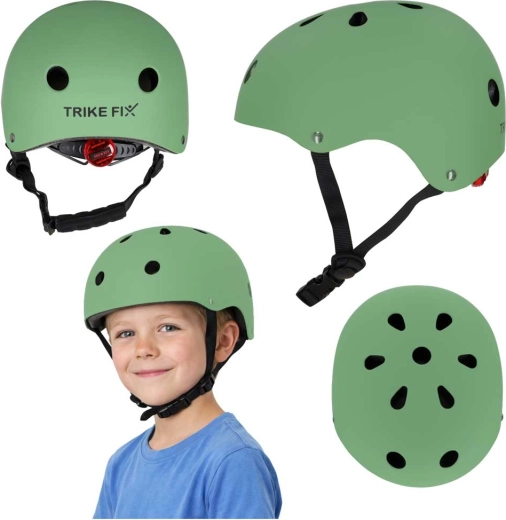 kids’ cycling helmet with LED TRIKE FIX, size S 48–54 cm, dark green