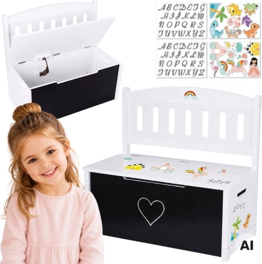 Tooky Toy wooden toy chest 3-in-1 with bench and drawing board