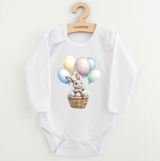 Dječji bodi s printom New Baby zečić s balonima, dugi rukav