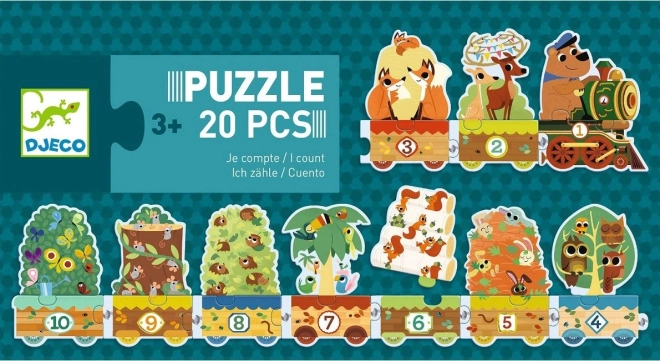 Djeco puzzle vlak sa životinjama i brojevima, 20 dijelova