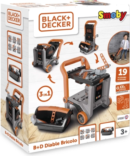 Black+Decker dječja radionica na kolicima 3u1 s kutijom za alat