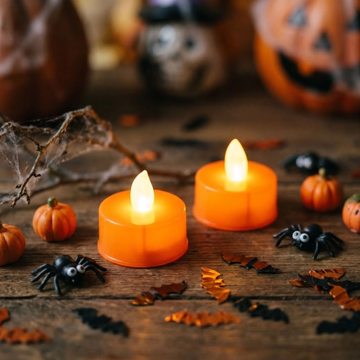 Halloween Orange LED Tea Lights, 2 pcs