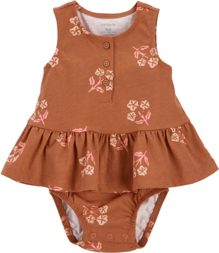 Carter's dječji body za djevojčice bez rukava s volanom Brown Flowers (veličina NB)