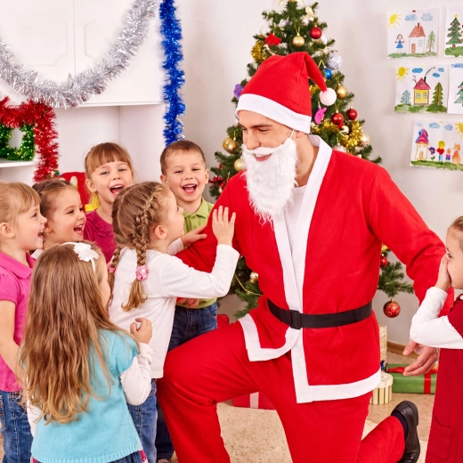 Santa Nicholas costume with trousers, coat, hat, beard, and belt