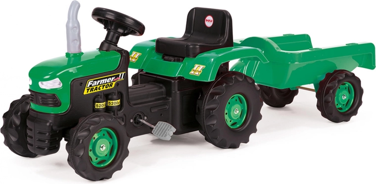 Children's Green Pedal Tractor with Trailer