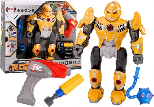 Vijčani robot sa svjetlima i zvukovima – konstrukcijski set s bušilicom i priborom, žuti