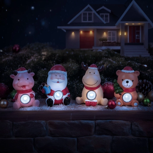 Solar Christmas LED decoration with cool white light, 4 designs - 1 piece