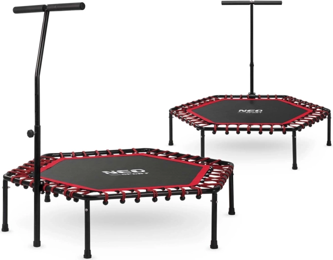 Fitness trampolin Neo-Sport s ručkom 127 cm šesterokutni crveni