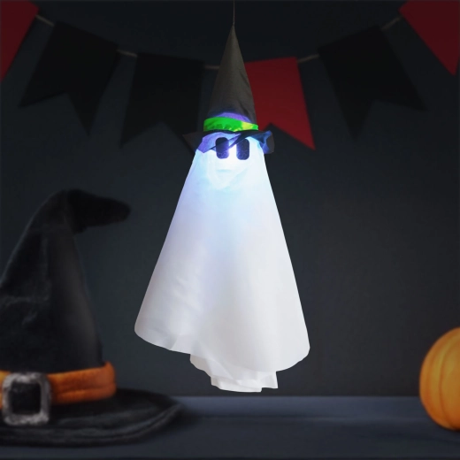 Hanging Halloween ghost decoration with RGB LED lighting, 70 × 50 cm