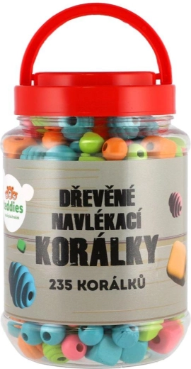 Šarene drvene perlice u plastičnoj posudi, 235 kom